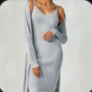 NOTHING FITS BUT Heather Gray Ribbed Knit Dress & Cardigan Set S/M